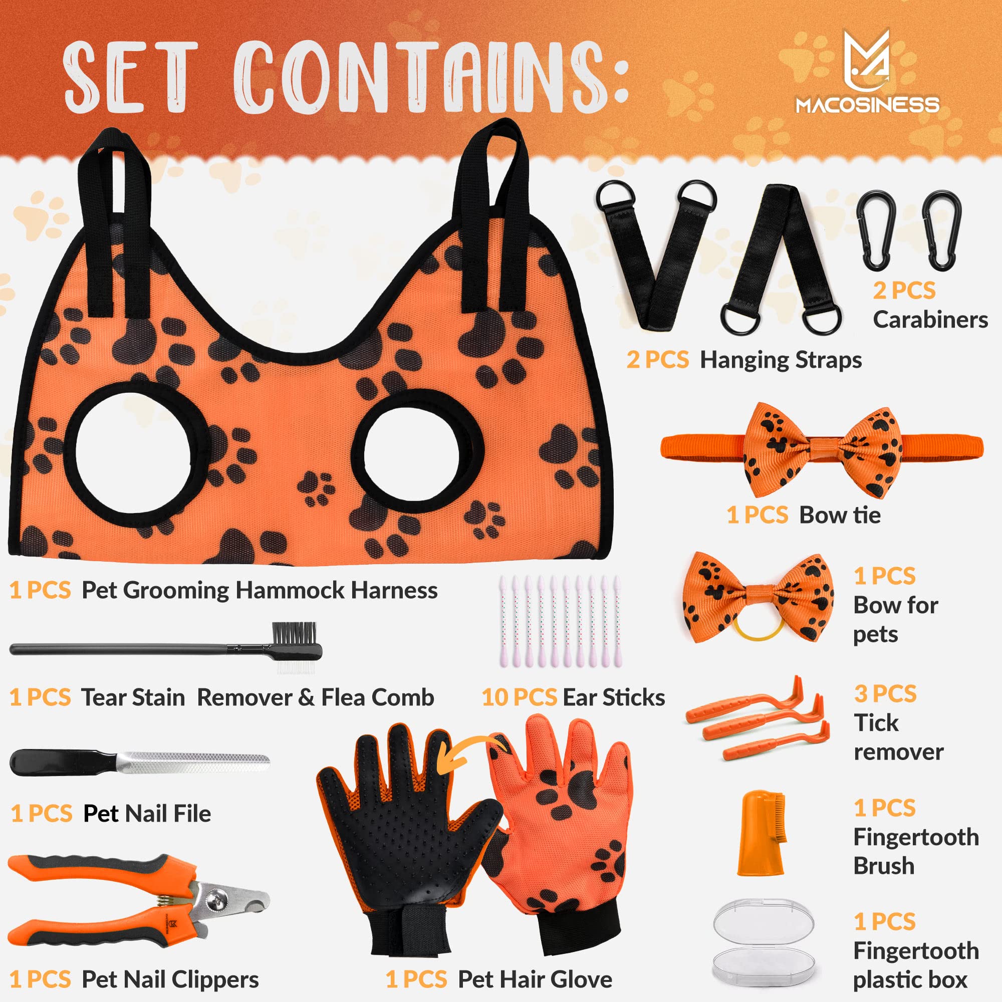 MAcosiness guante para mascotas con diseño de patas; mani-pedi suave y controlado.
