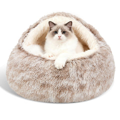 MADDEMCUTE cama redonda con capucha para mascotas, refugio suave para dormir.