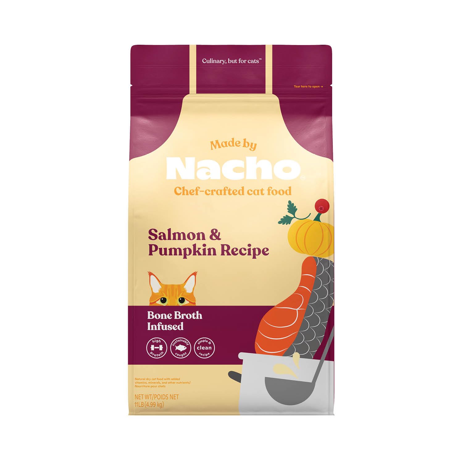 Made by Nacho bolsa 11lb al frente, opción práctica para alimentar a diario.
