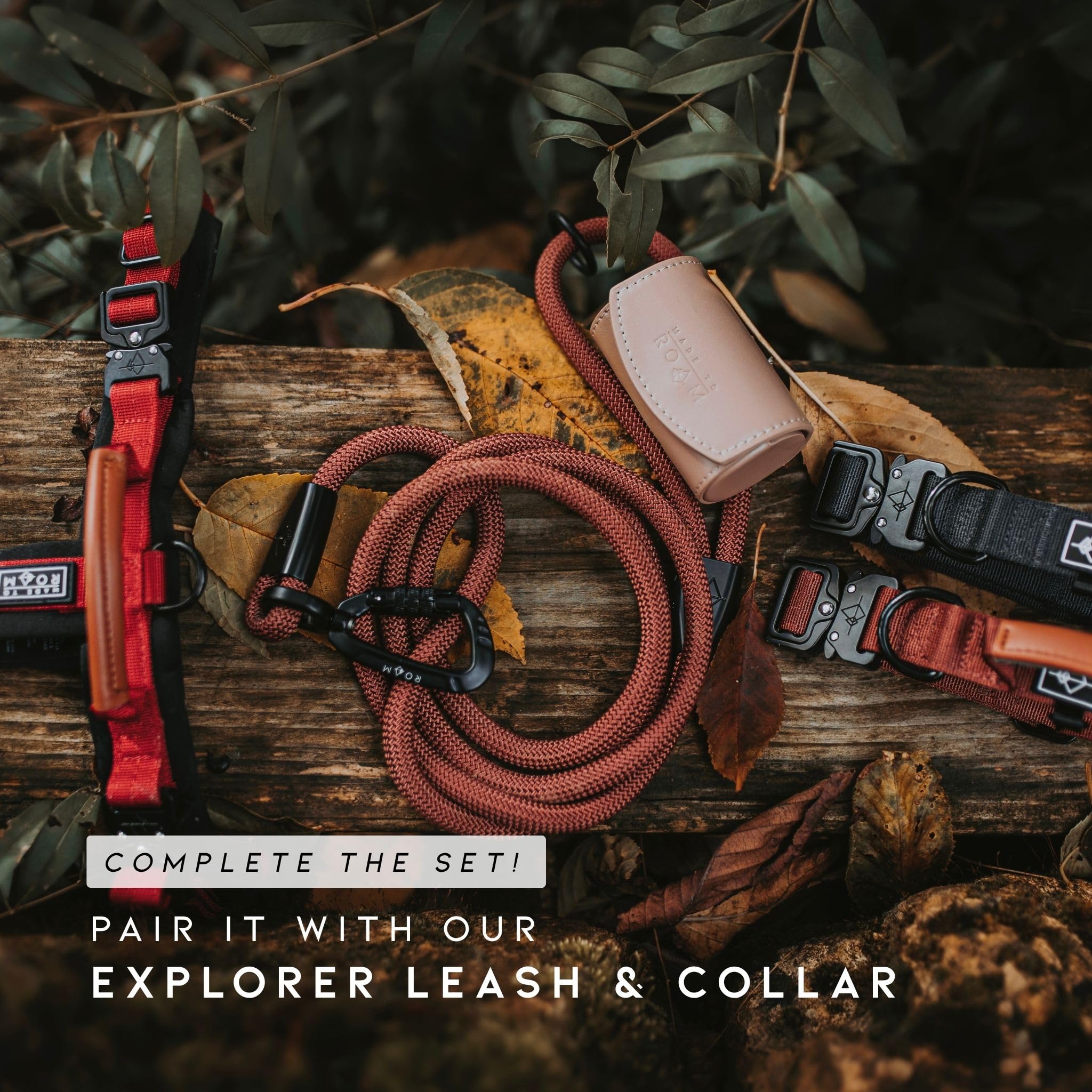 MADE TO ROAM Arnés Explorer con cuatro correas ajustables para un ajuste personalizado.