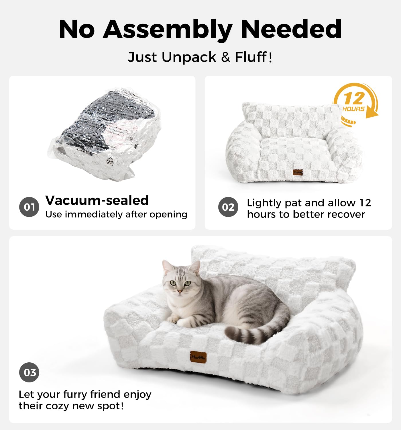 Cama Made4Pets con tamaños variados para felinos pequeños.
