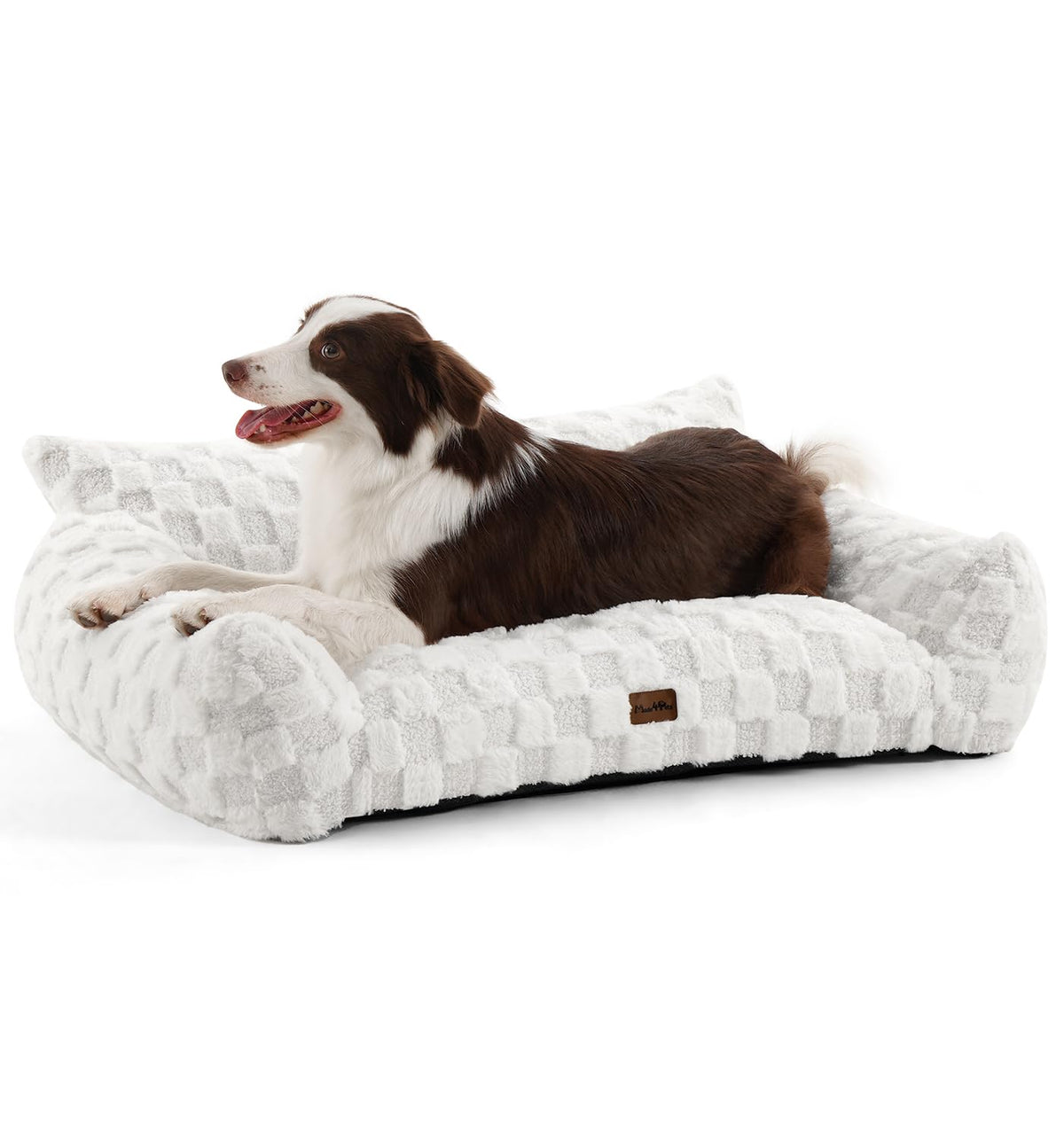 Made4Pets cama para perro con diseño de cuadros y pelo sintético para comodidad diaria.