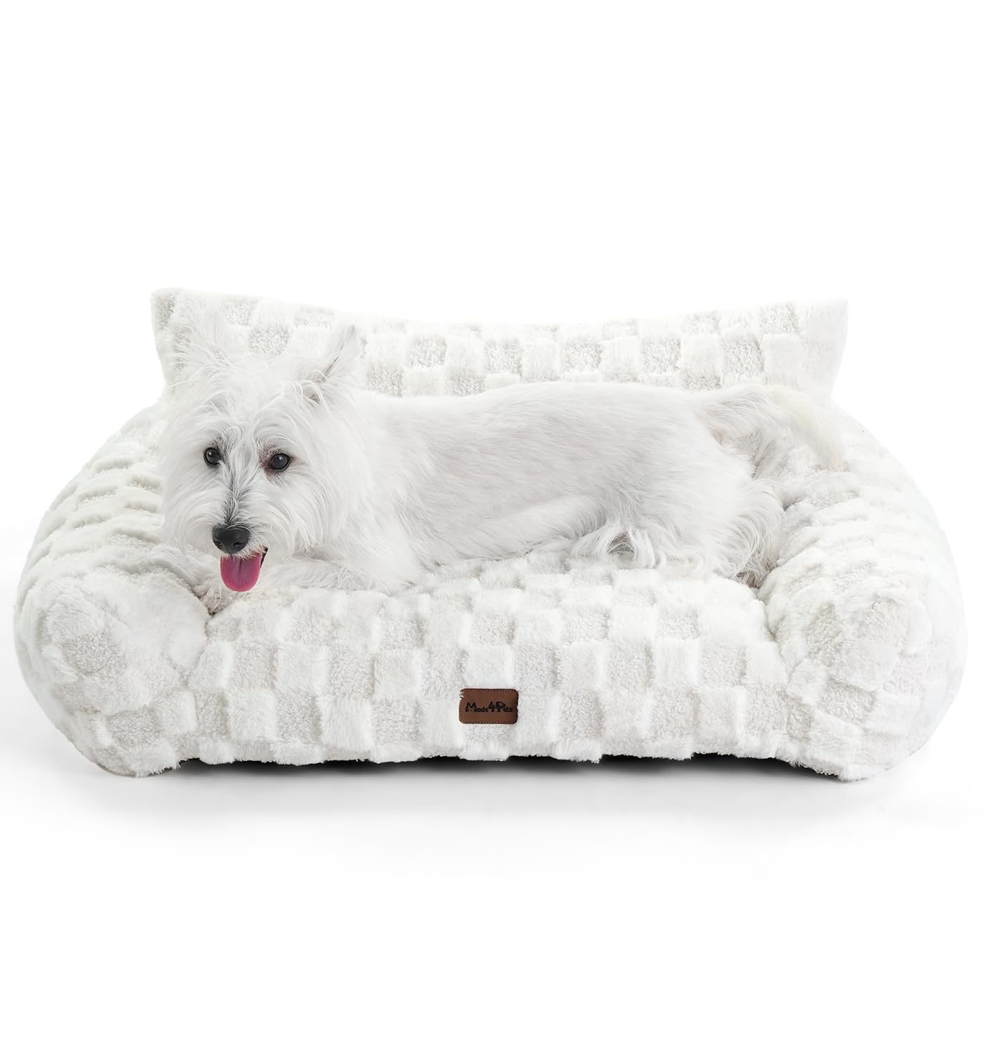 Cama MADE4PETS con pelo sintético y diseño a cuadros para interiores confortables.