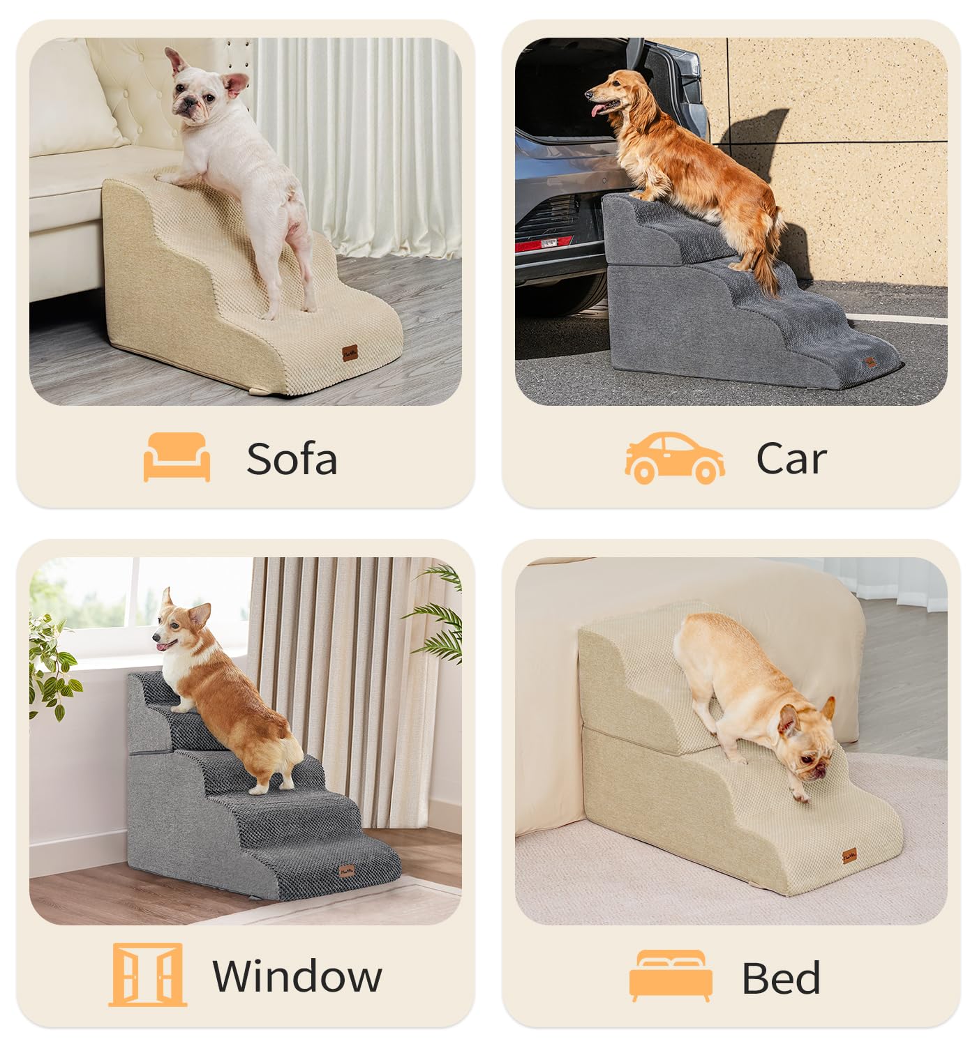 Made4Pets escalera para perro con base antideslizante para suelos estables.