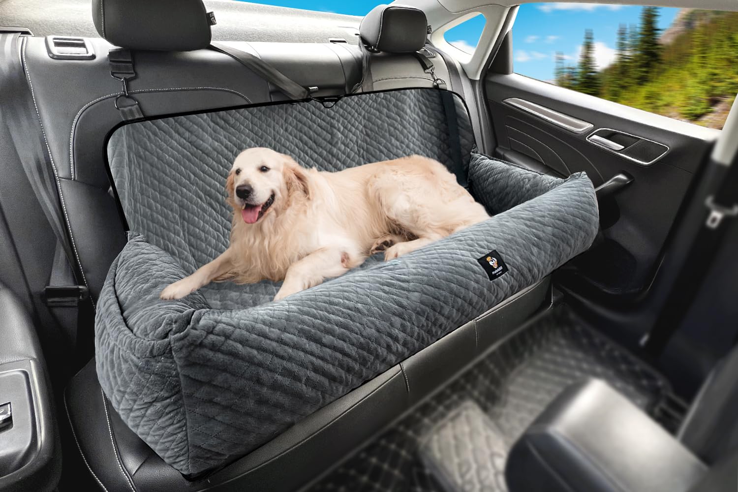 MagicFox asiento para perros en coche grande y acolchado para viaje cómodo.