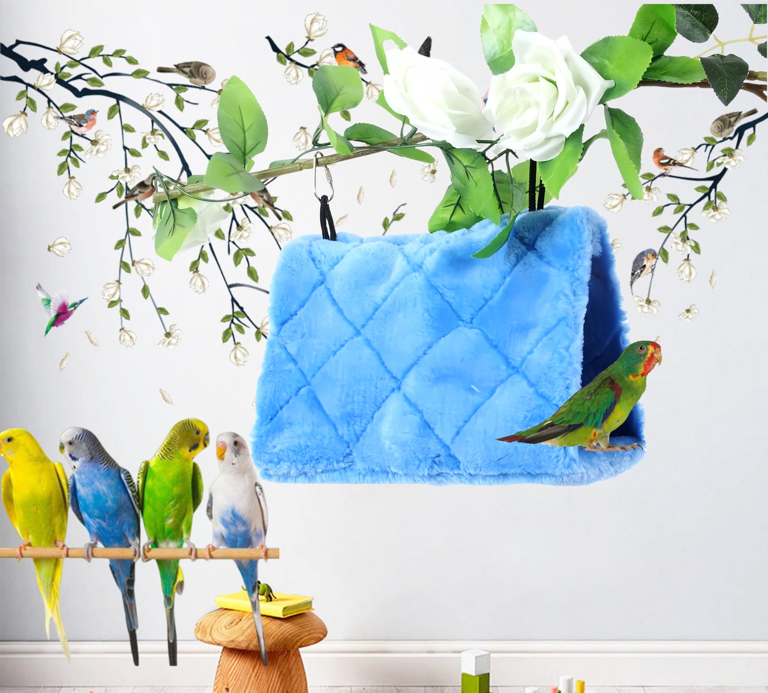 Paquete Magnoloran de dos nidos para aves en azul y rosa, comodidad