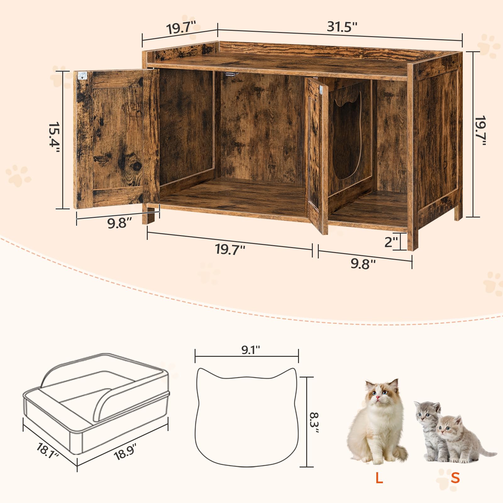 MAHANCRIS caja-arenero-oculta puertas dobles facilitan la limpieza.