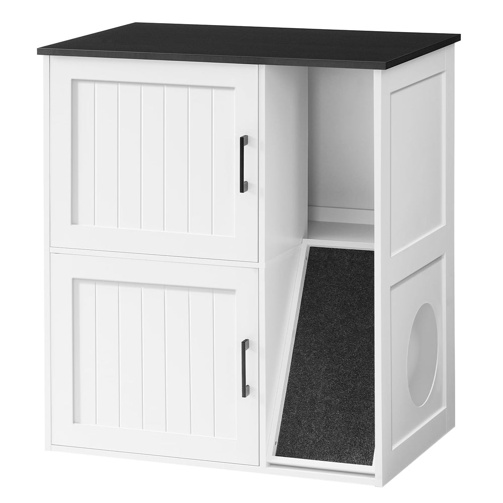 MAHANCRIS caja-arena-doble para gatos mostrando dos zonas de arena y descanso