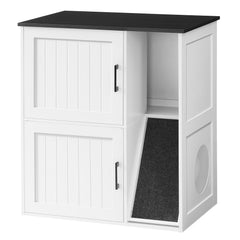 MAHANCRIS caja-arena-doble para gatos mostrando dos zonas de arena y descanso