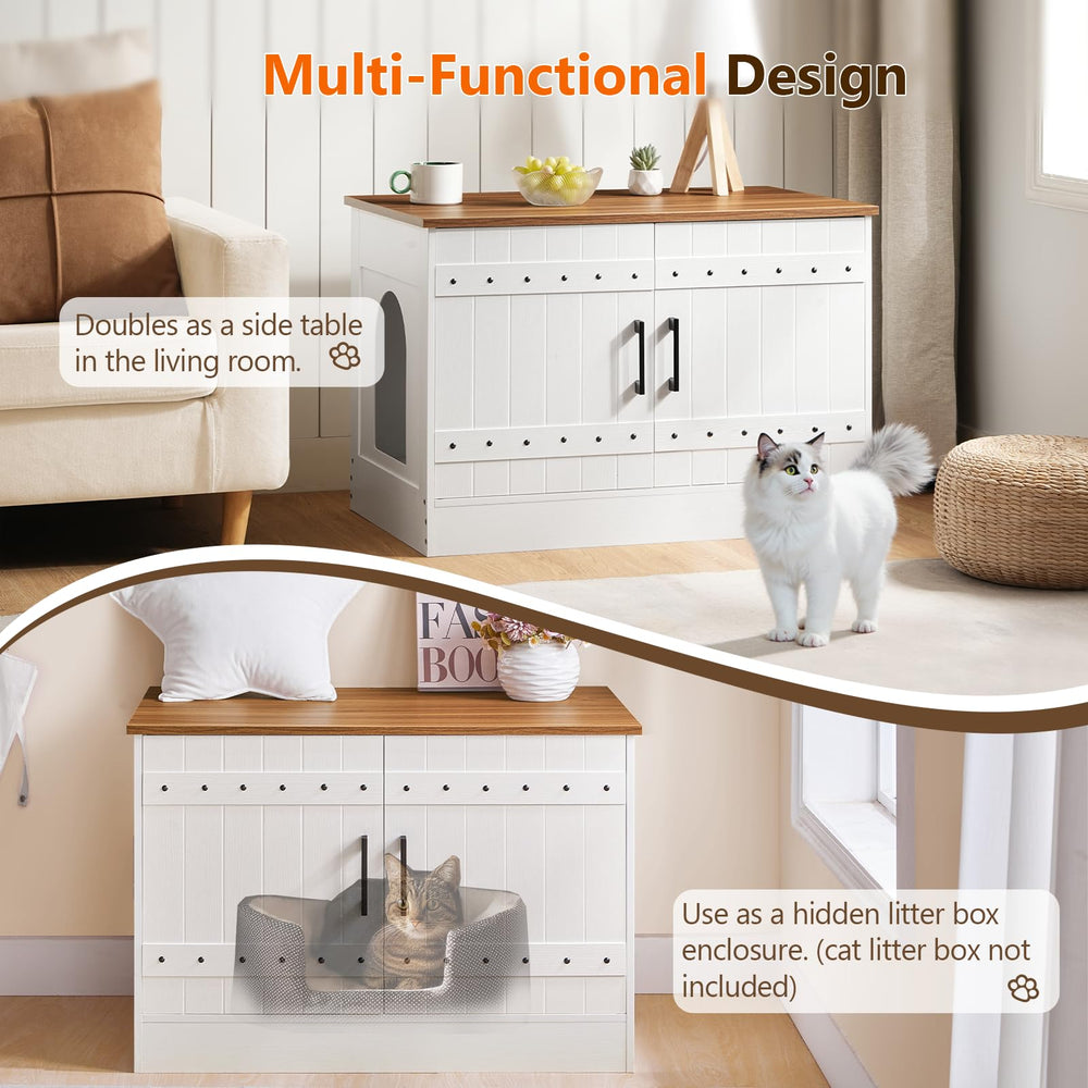 MAHANCRIS caseta para gatos, entrada doble, lateral, diseño rústico que encaja con la decoración.