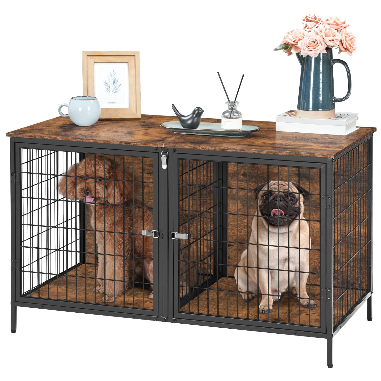 MAHANCRIS jaula doble para dos perros pequeños, interior cómodo.