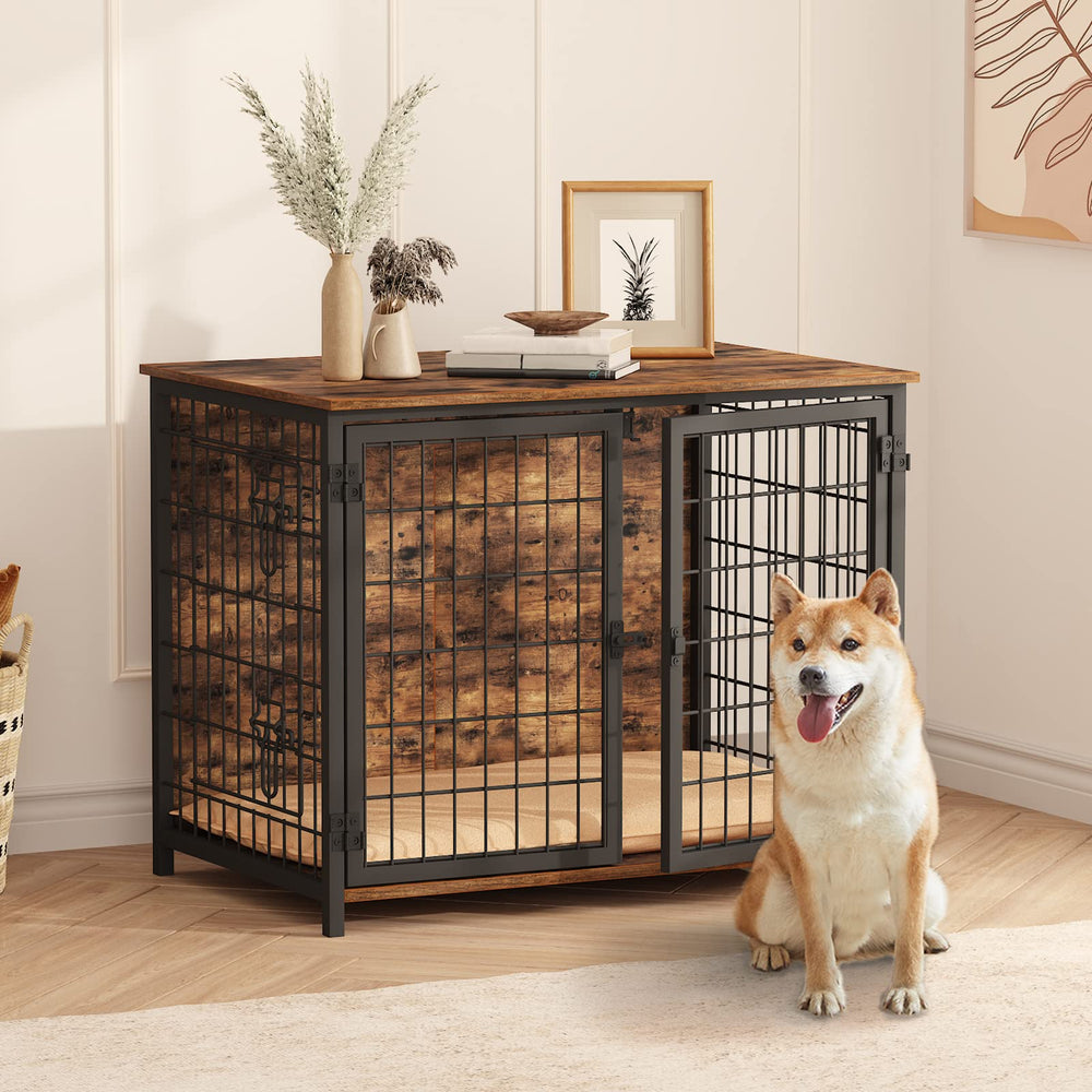 MAHANCRIS jaula-perro-estetica-rustica: diseño elegante que complementa la sala.
