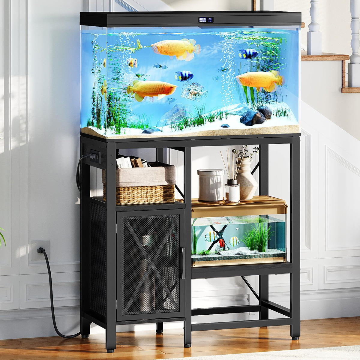 MAHANCRIS soporte acuario 20-37 galones con enchufes para iluminación y filtración