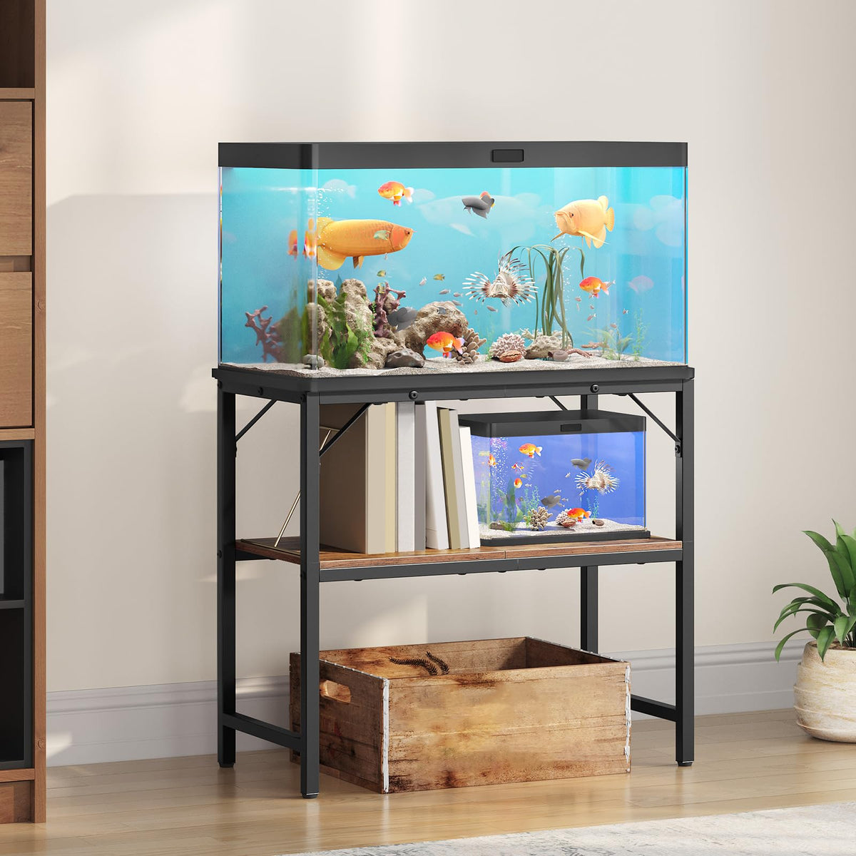 MAHANCRIS: soporte para acuario 30gal, vista frontal, mejora organización y estabilidad del tanque.
