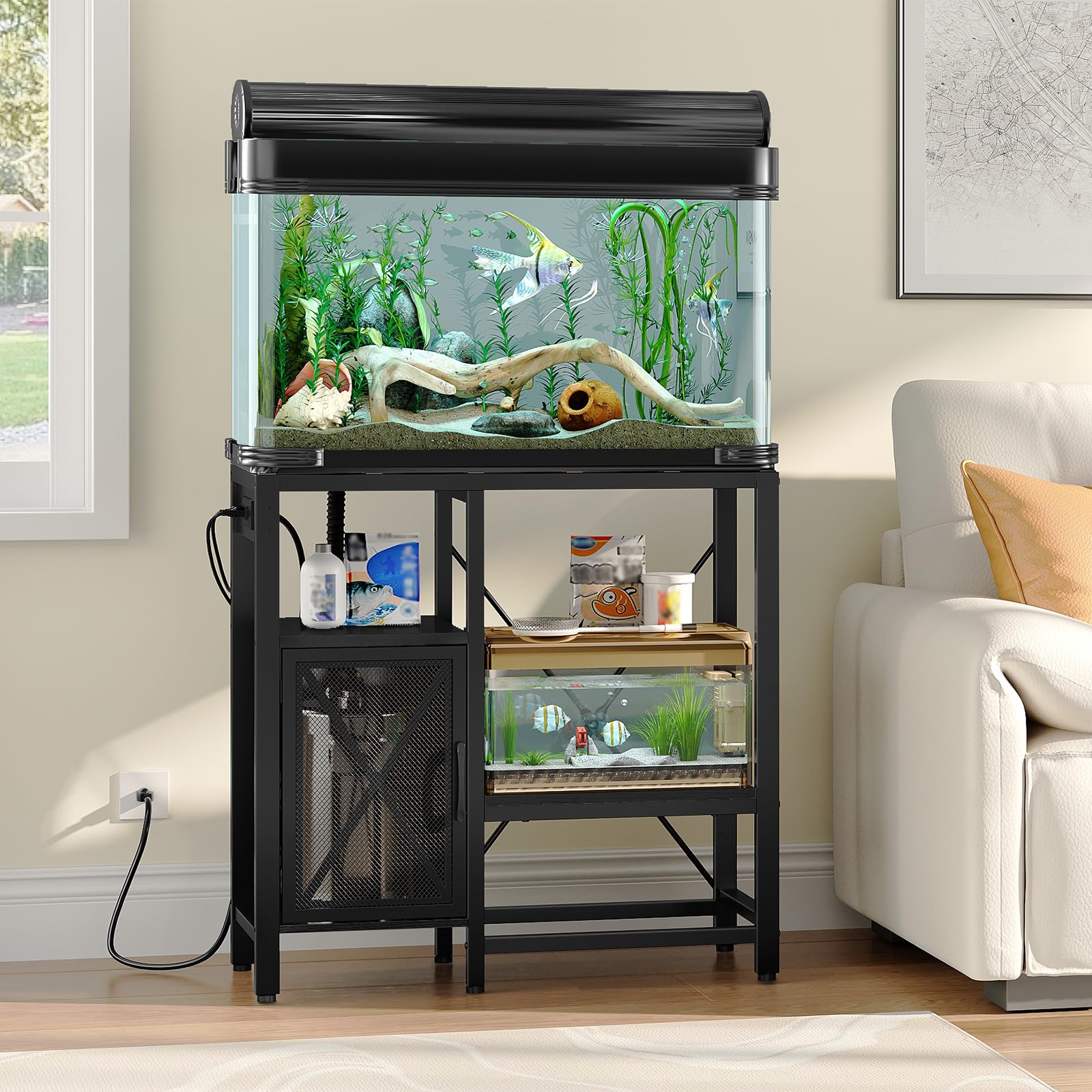MAHANCRIS soporte acuario con estantes abiertos para accesorios