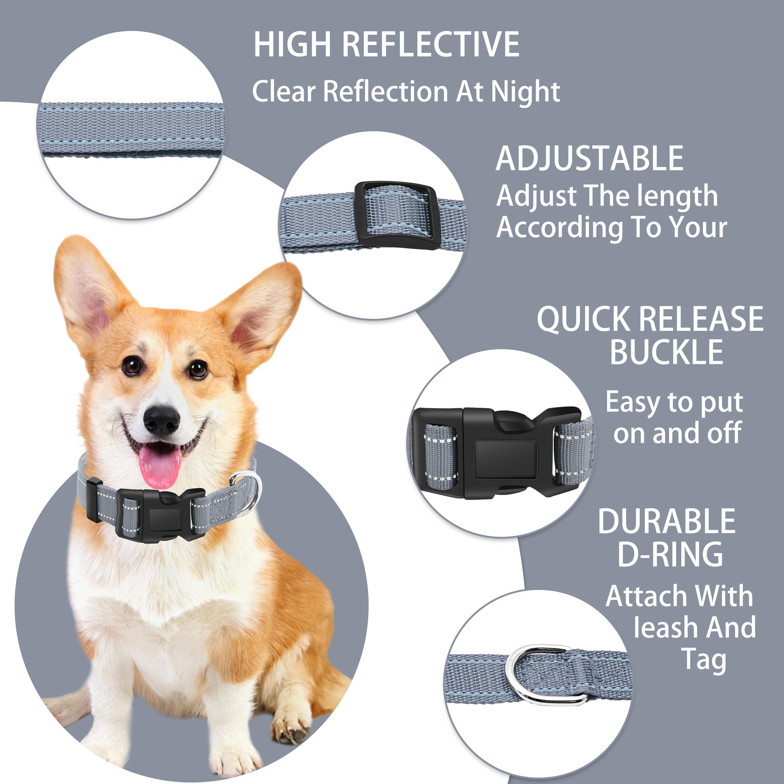 Collar Maiiu de nylon transpirable y ajustable para perros