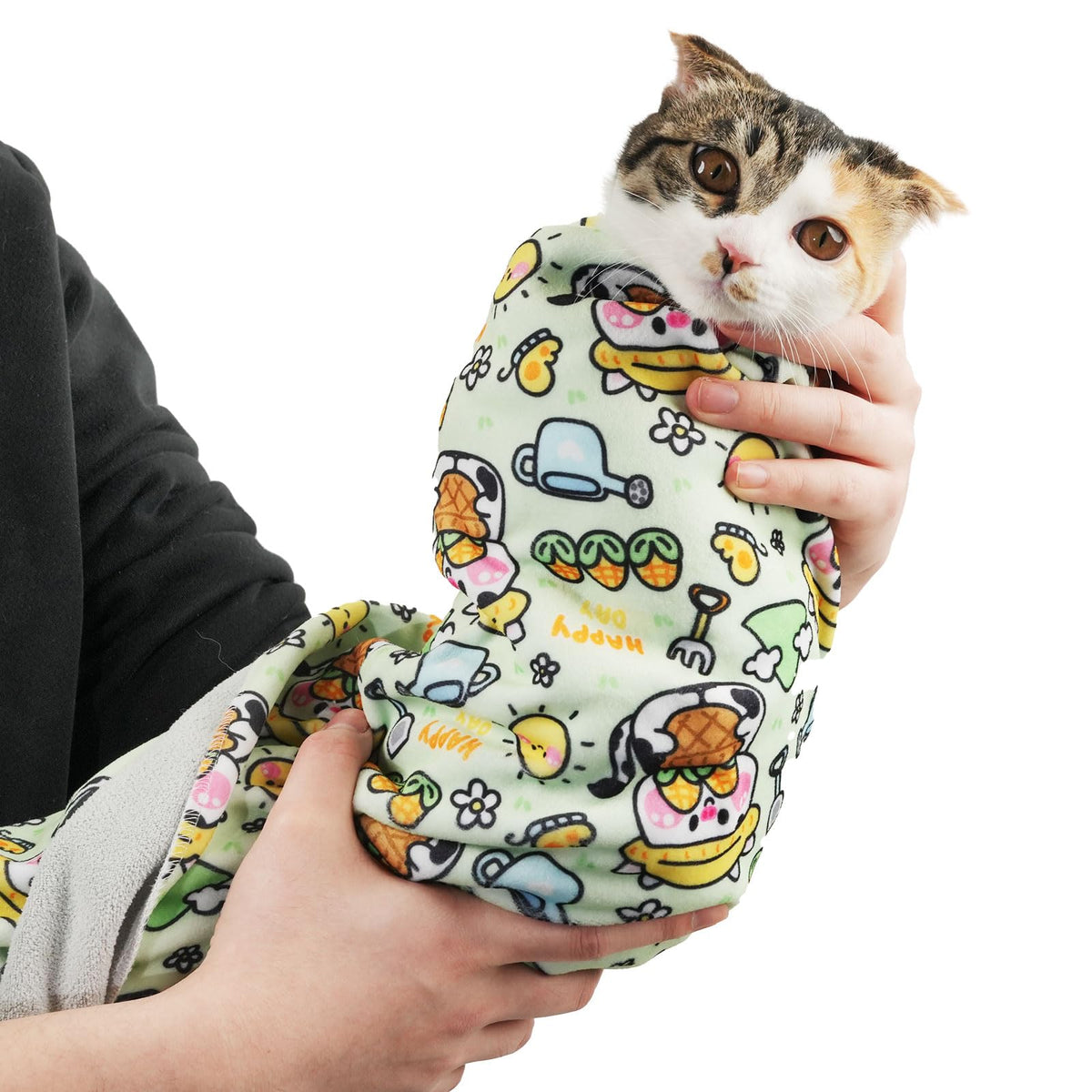 maiwoste envoltura para gatos XL en primer plano, comodidad y seguridad durante el aseo.