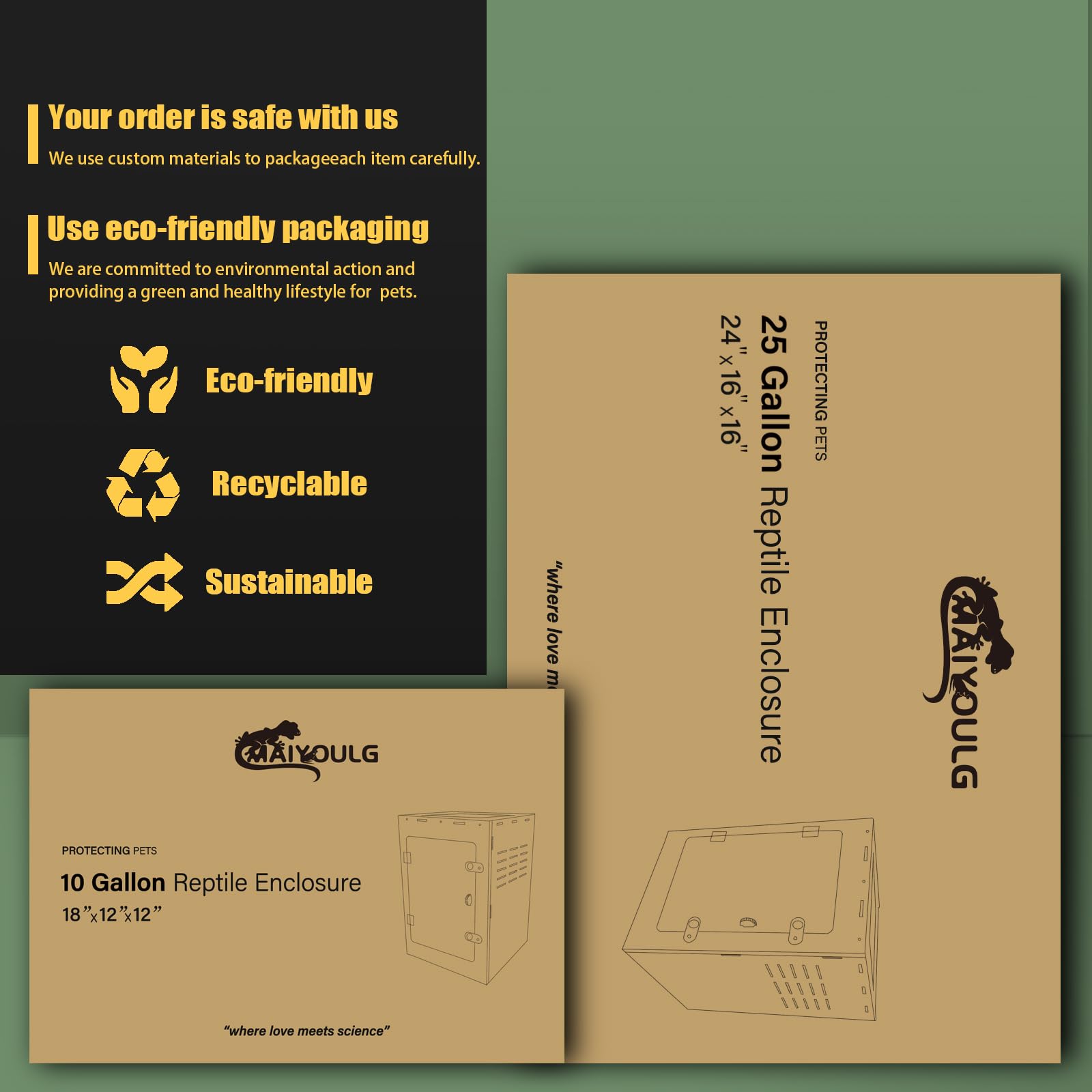 maiyuolg terrario reptil 12x12x18: uso nocturno para reptiles tranquilos