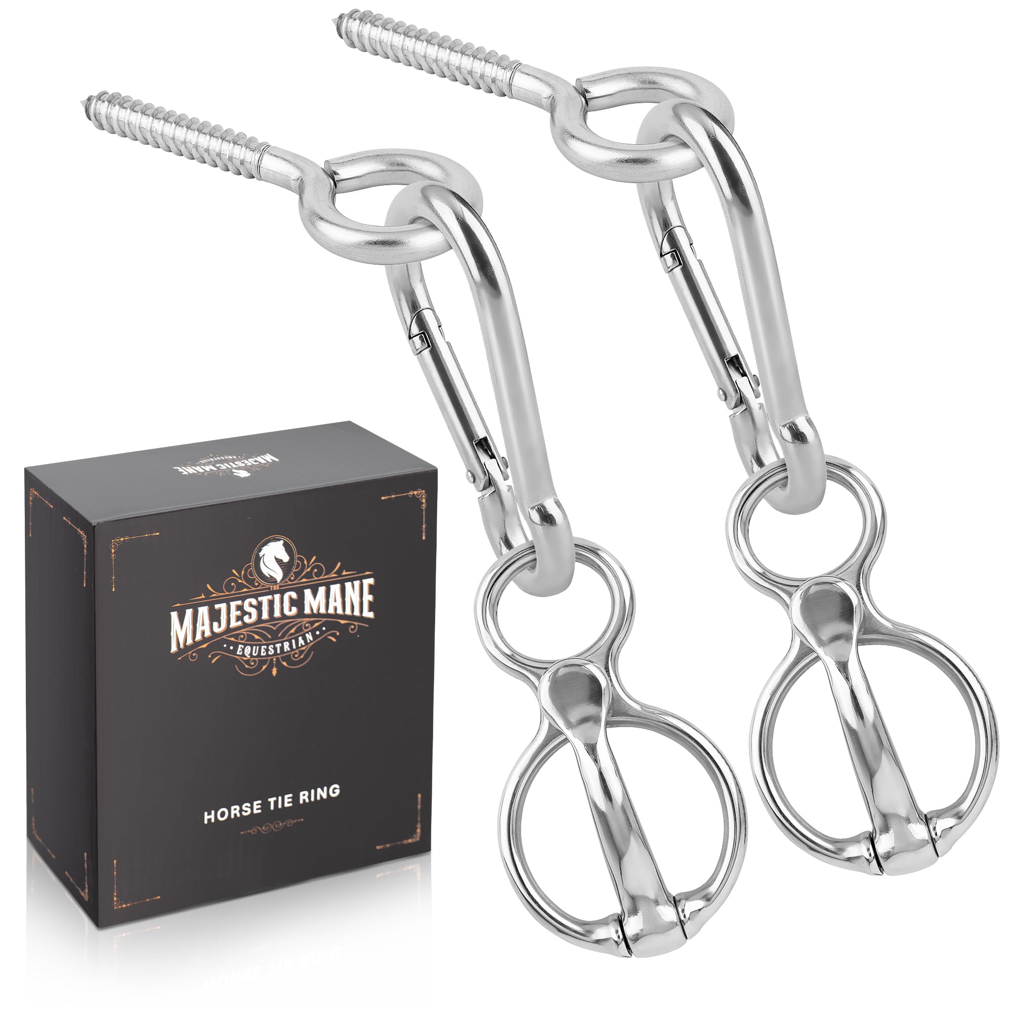 MajesticMane: anillo de atar para caballos, dos piezas, instalación rápida.