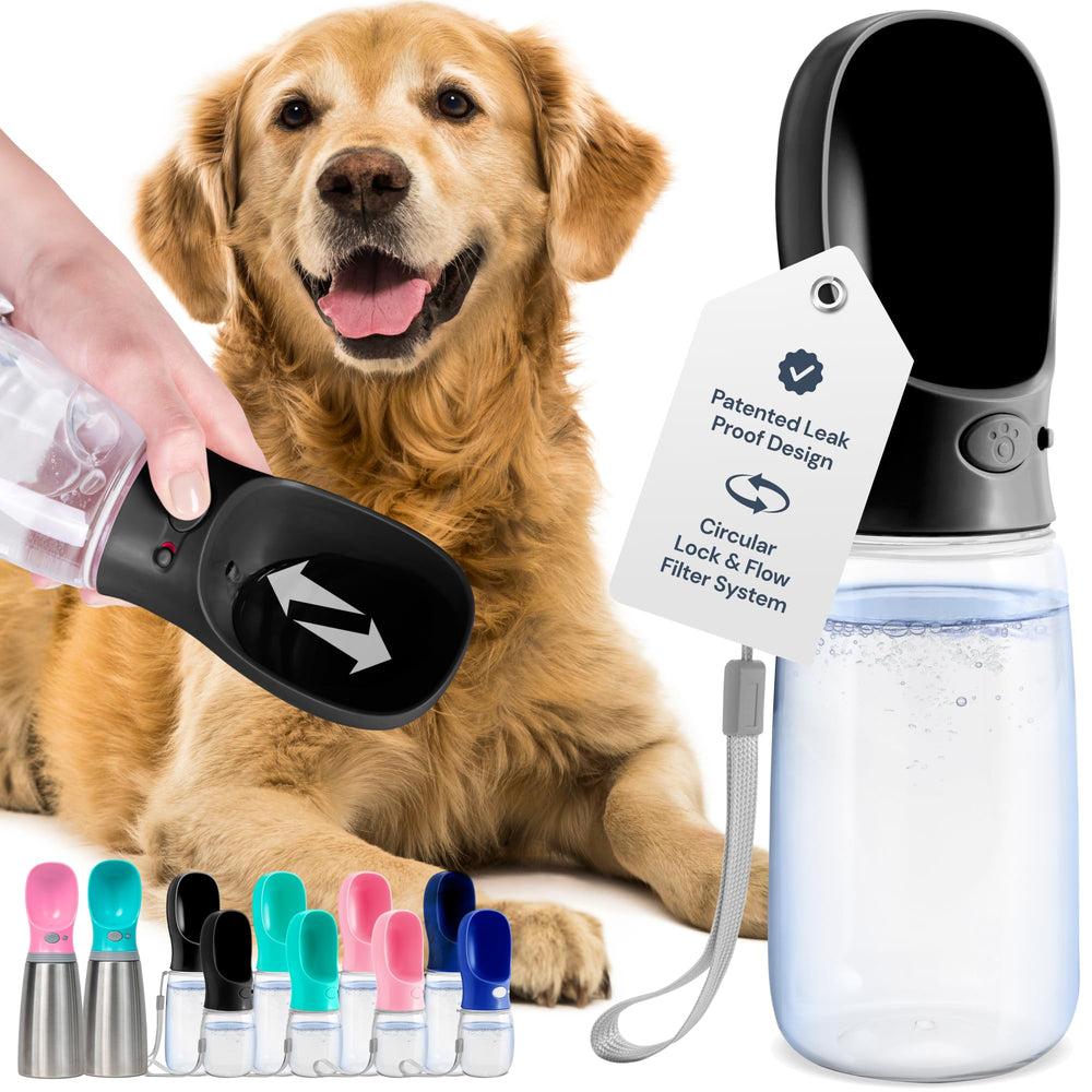 MalsiPree botella de agua para perros 19 onzas negra, perfecta para salidas al parque.