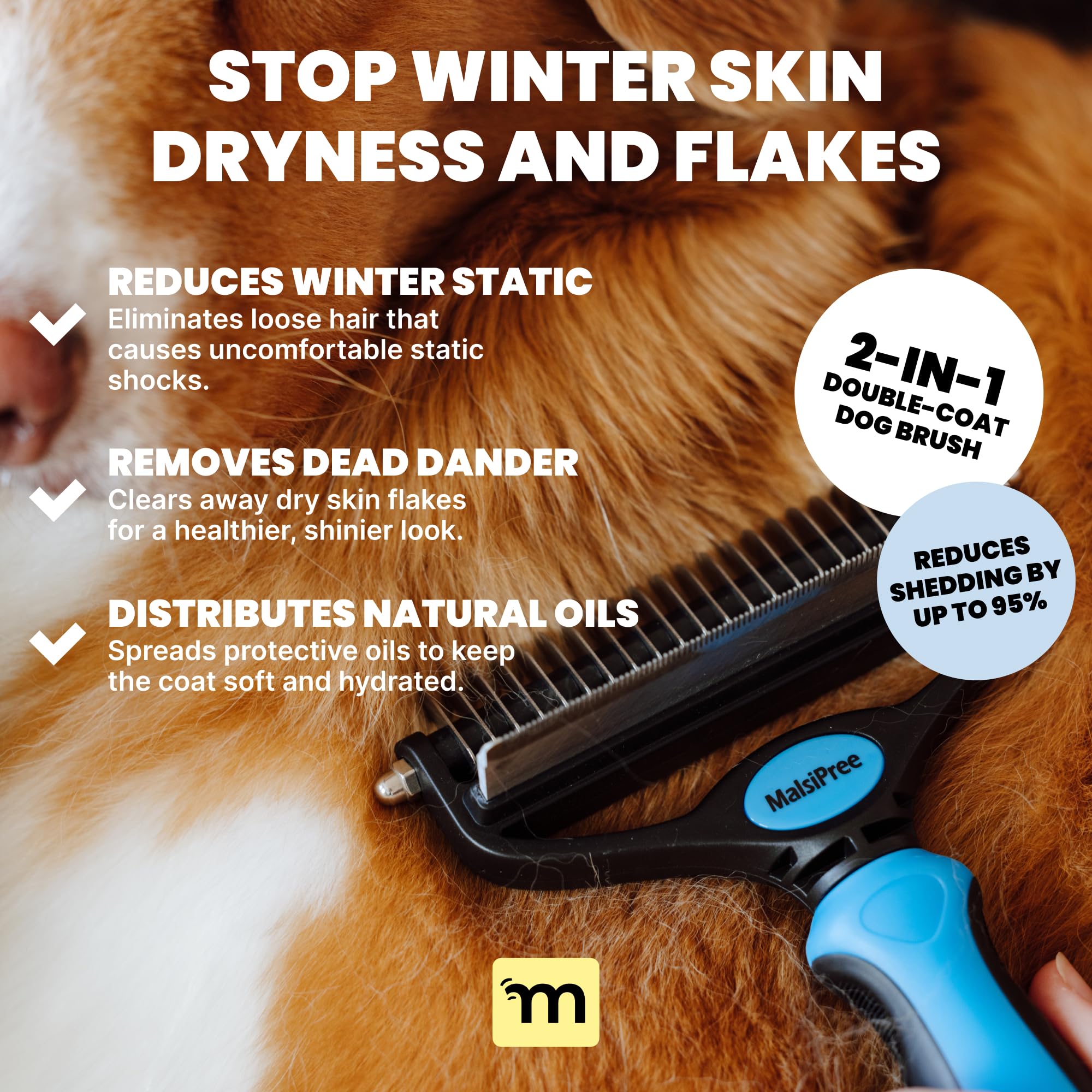 MalsiPree rastrillo subpelo para razas grandes, reduce enredos y mantiene el abrigo saludable.