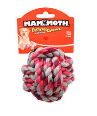 Mammoth Flossy Chews Monkey Fist Ball, primer plano de cuerda, favorece limpieza dental suave