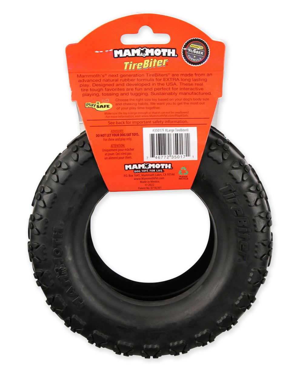 Mammoth TireBiterII: juguete masticable para horas de entretenimiento seguro en casa.