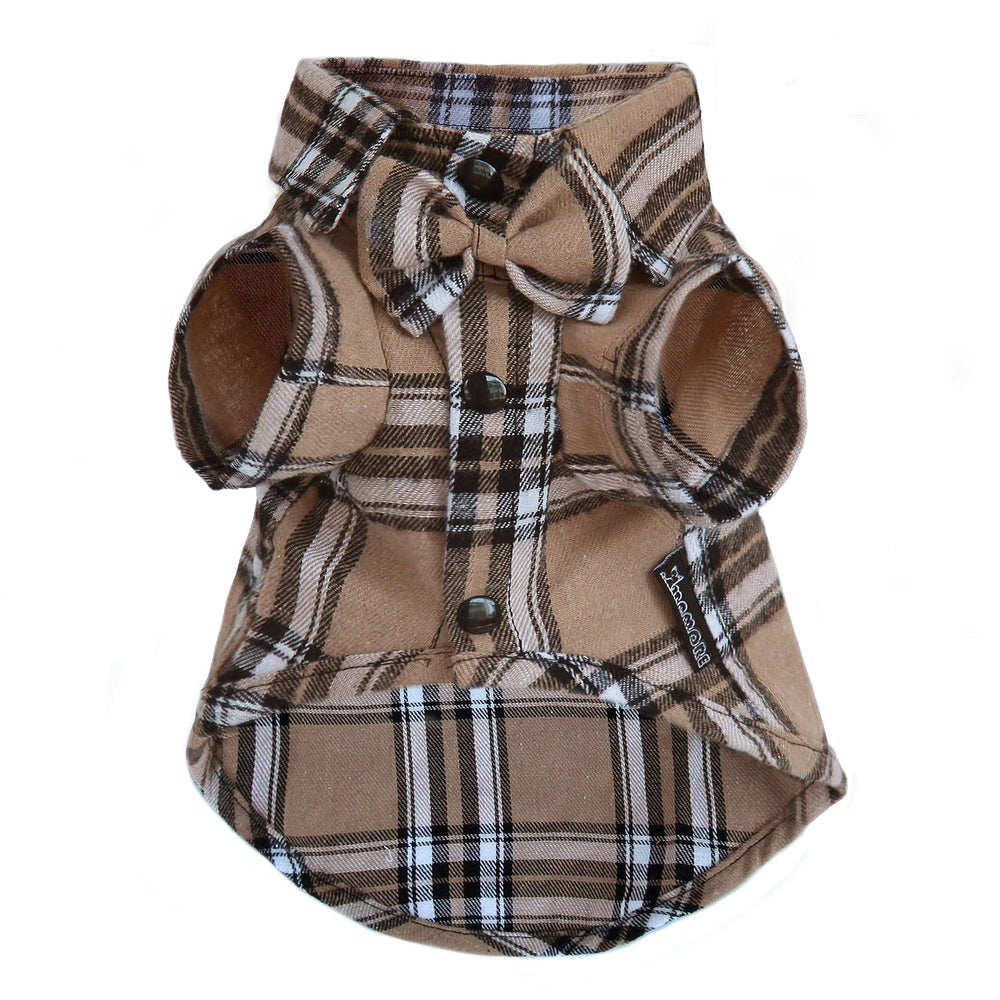 Camisa Mamore para perro a cuadros con pajarita, ideal para bodas y fiestas.