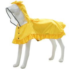 MAMORE capa lluvia perro amarilla, vista frontal, mantiene al perro seco en días de lluvia.