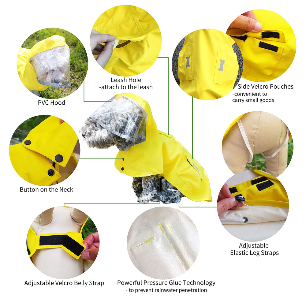 Cierres y bolsillos de la capa impermeable para perro