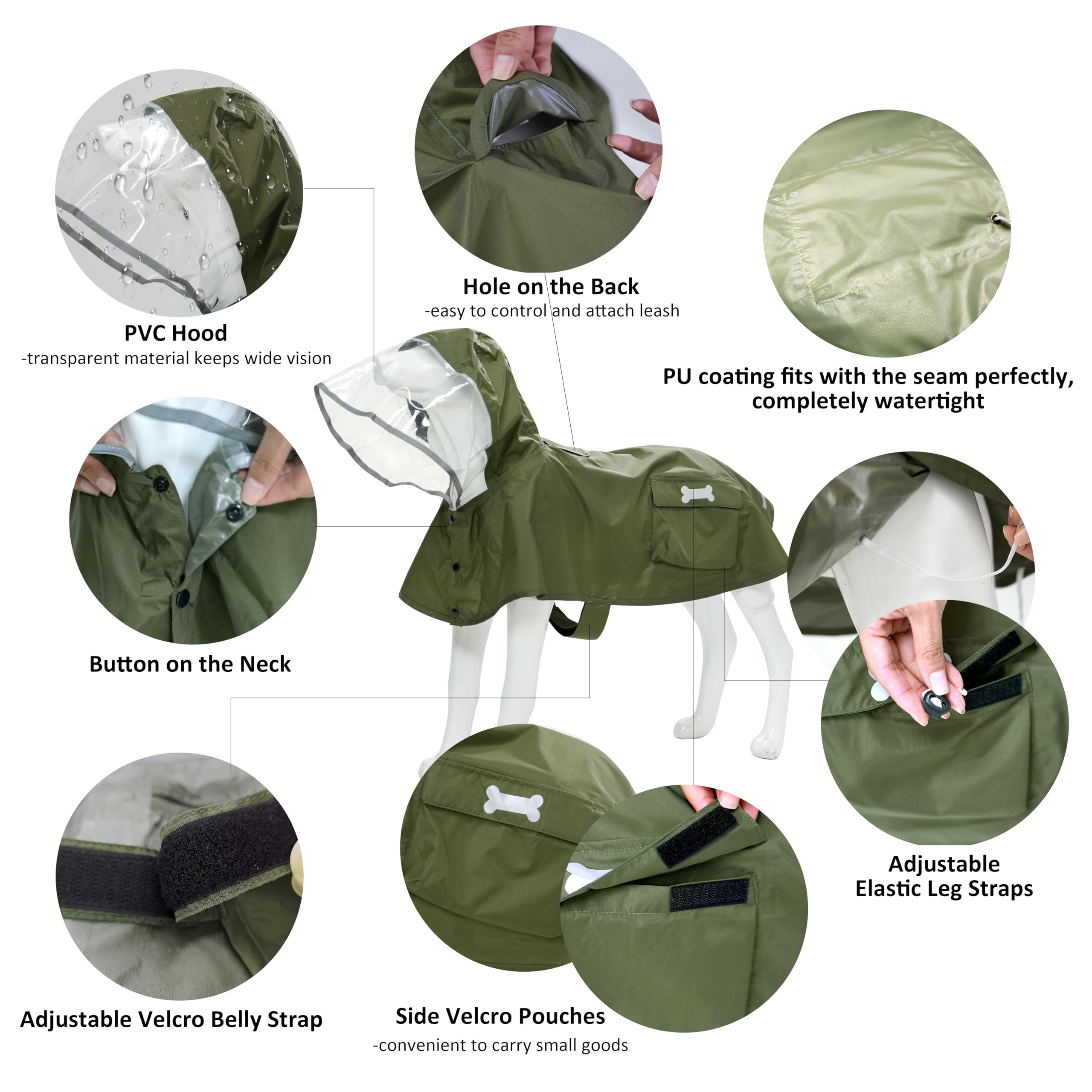 Mamore chubasquero para perro, cintura ajustable para un ajuste seguro.
