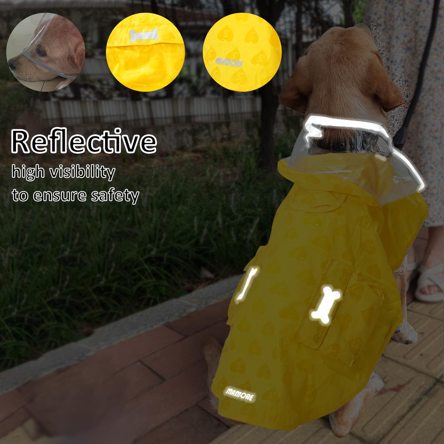 Mamore impermeable para perros con capucha de PVC para cabeza seca