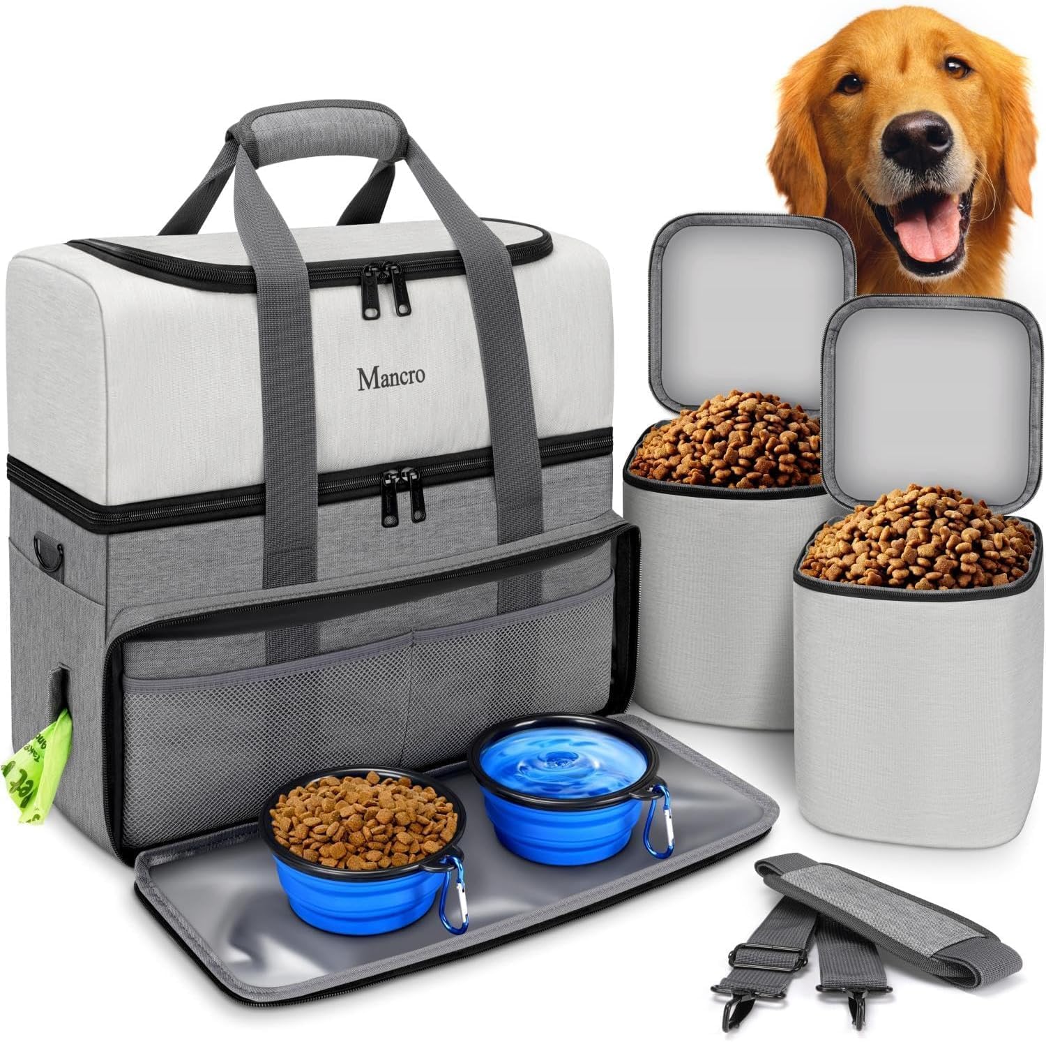 Mancro bolso de viaje para perros con doble capas, organización rápida en ruta