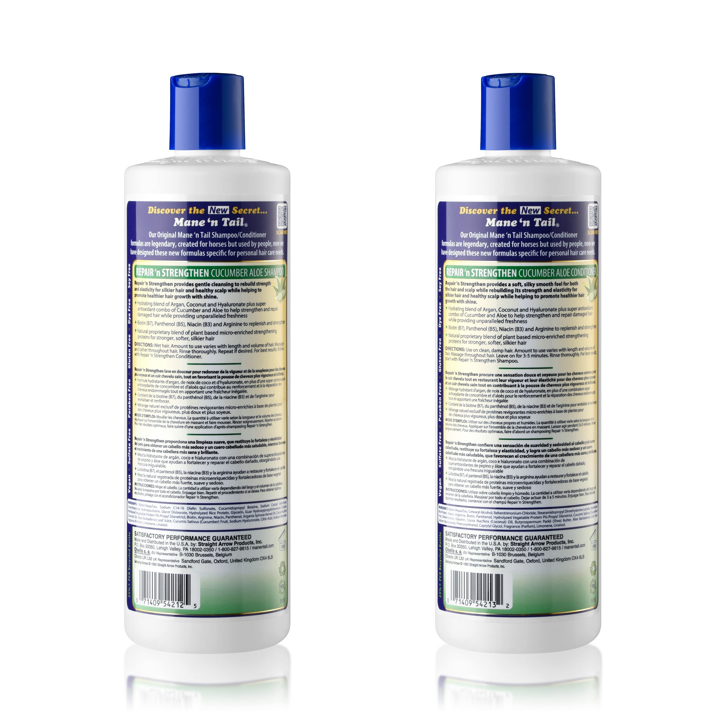 Acondicionador Mane 'n Tail Repair 'n Fortalecer, freno frontal y etiqueta visible