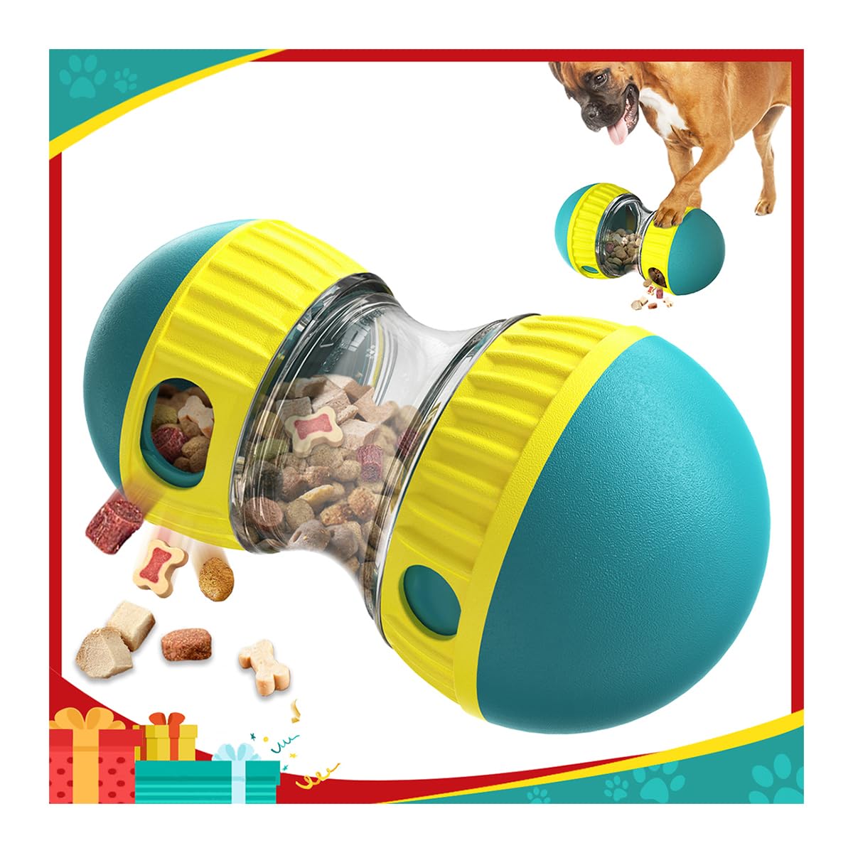 Mankoda bola dispensadora de alimento verde, fomenta comer despacio y juego.
