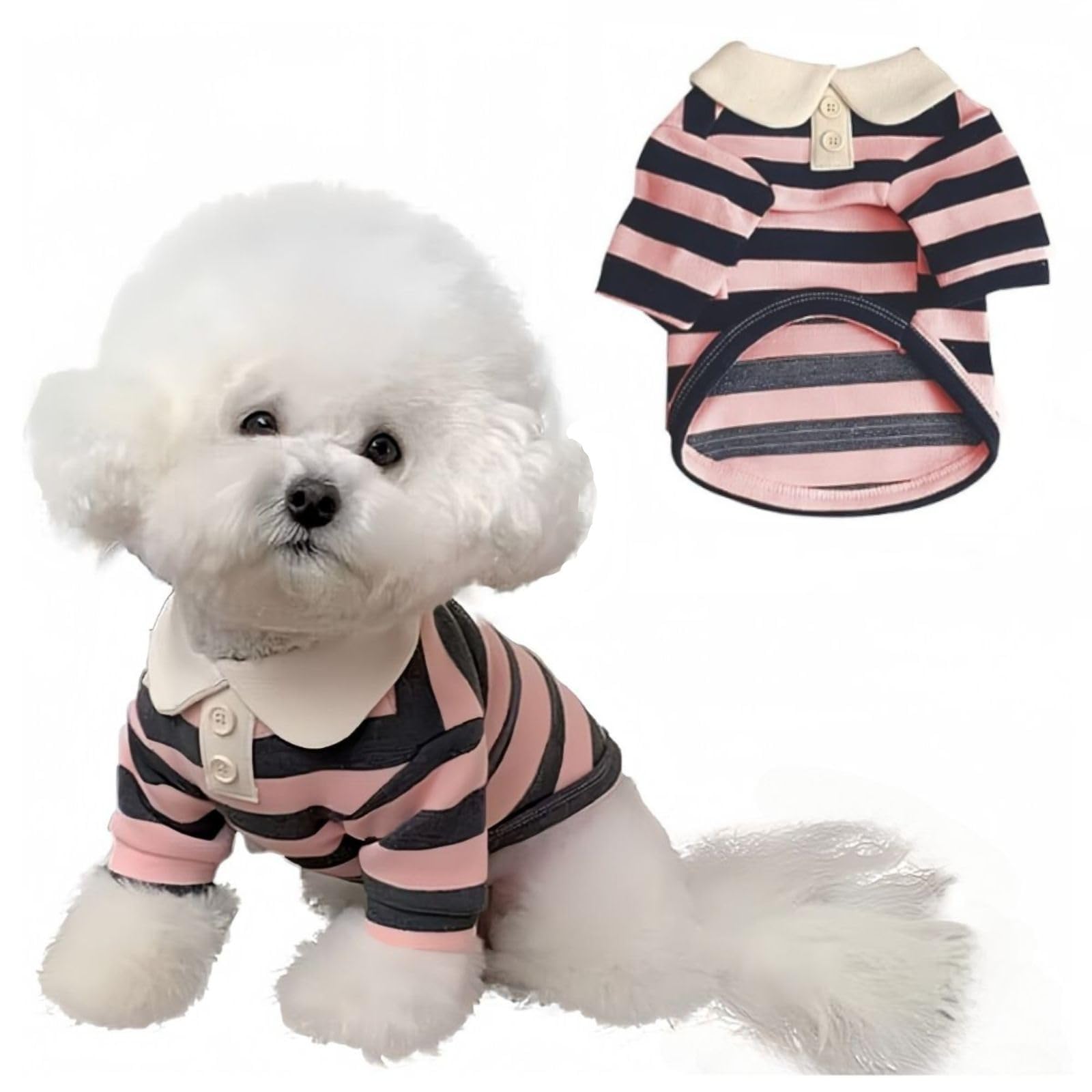 MANON ROSA camiseta polo rayas rosadas para perros, confortable y perfecta para fotos