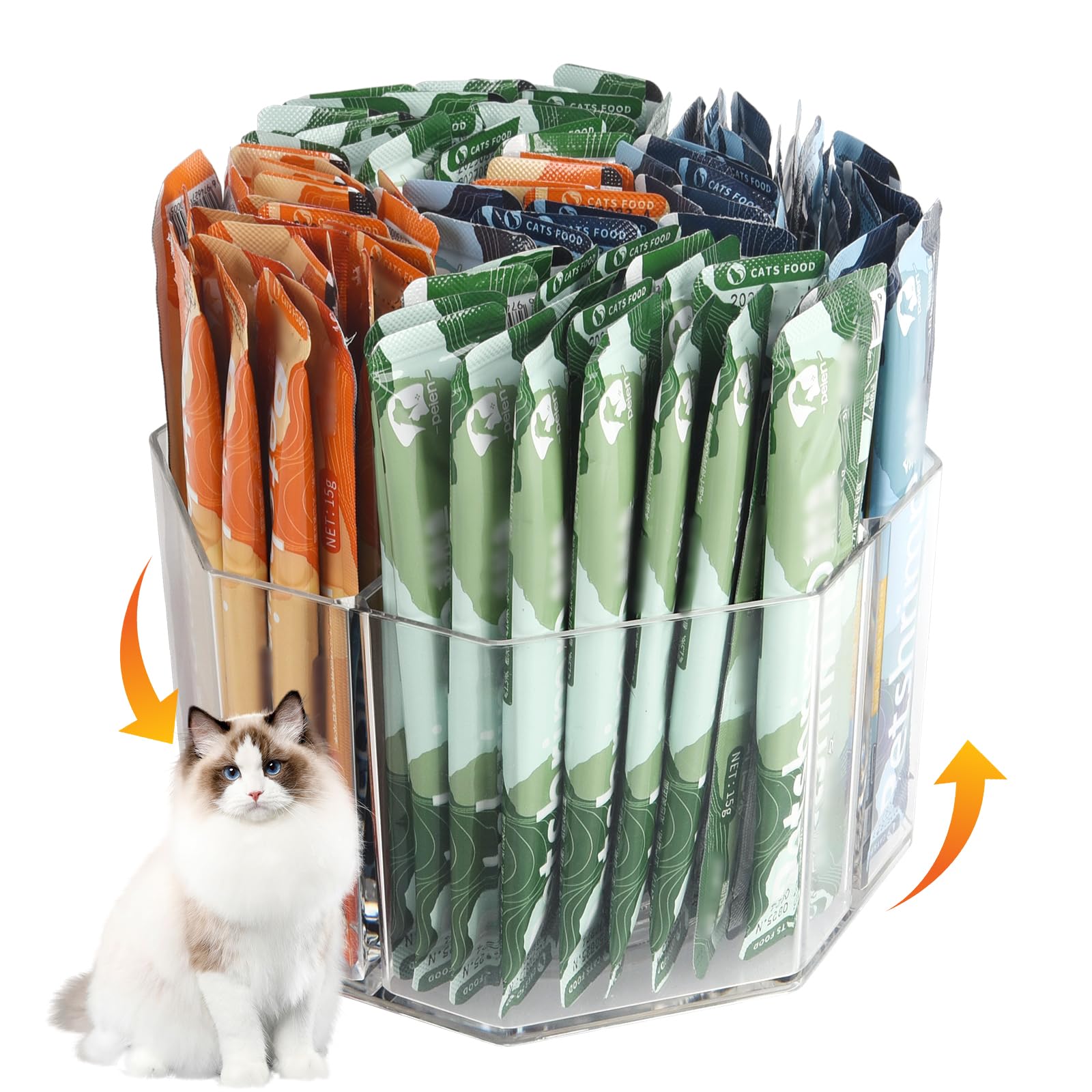 MAOUDA organizador giratorio para premios de gatos, acceso rápido a snacks húmedos.