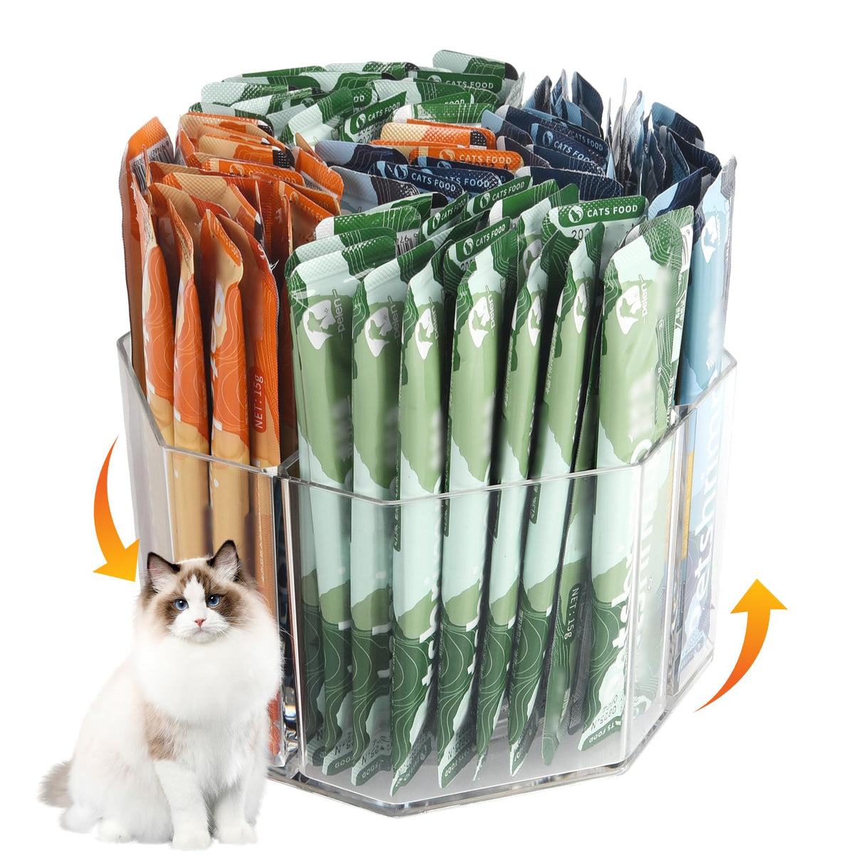 MAOUDA organizador giratorio para premios de gatos, acceso rápido a snacks húmedos.