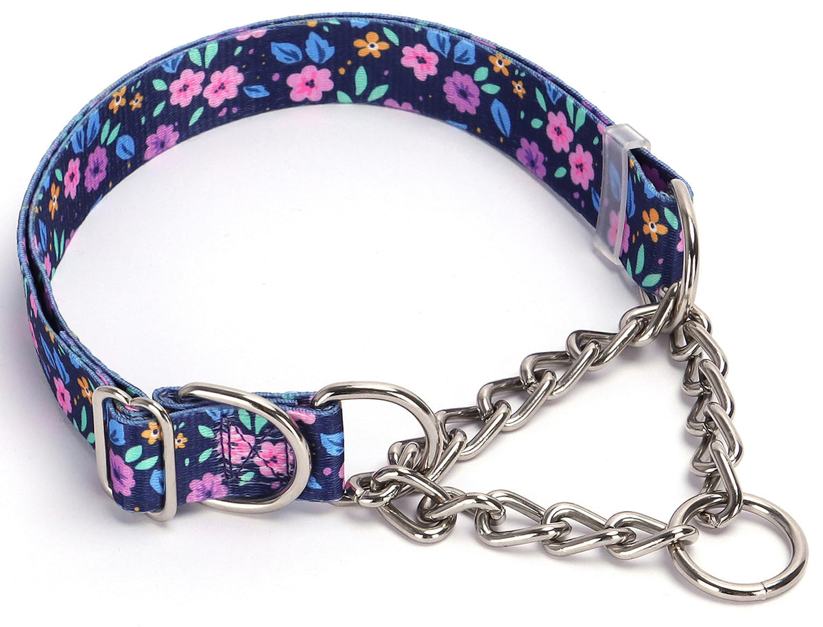 MAOWUWUJOZ collar choker martingale para perro, floral morado, ideal para entrenamiento suave.