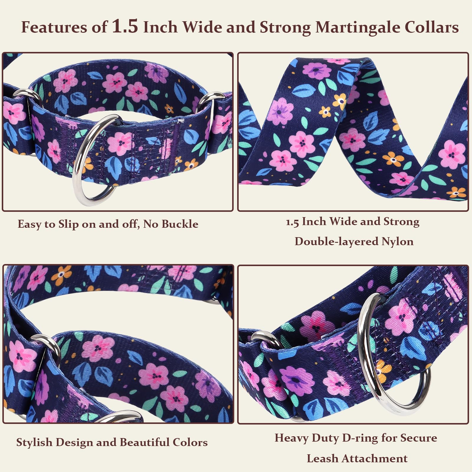 Collar martingale MAOWUWUJOZ para entrenamiento suave y control durante paseos.