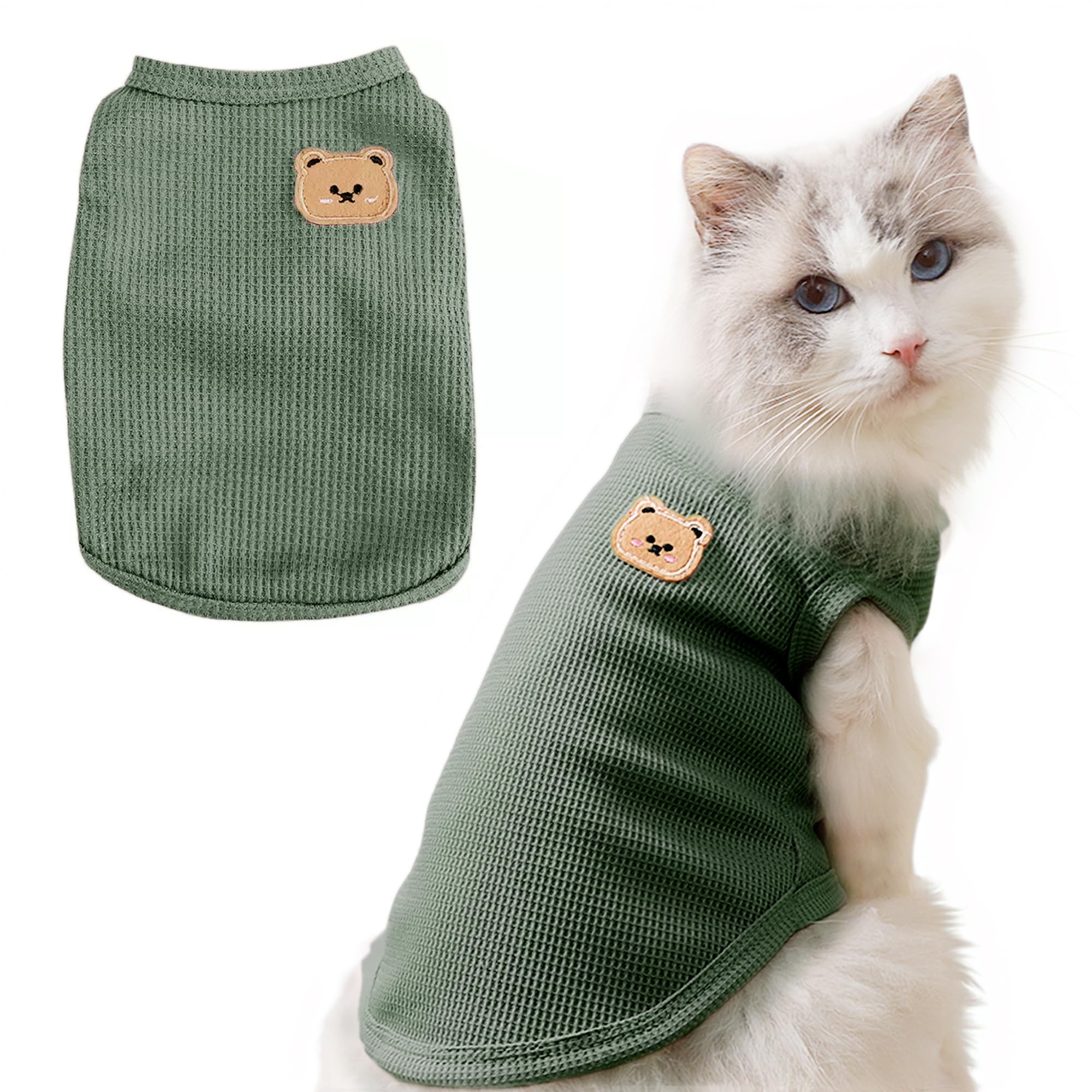 Maqilo camiseta waffle para mascotas, modelo verde medio, comodidad durante paseos.