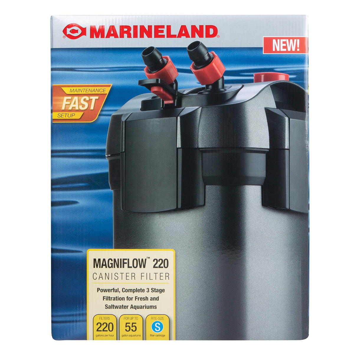 MarineLand Magniflow 220GPH, tapa cierre hermético para mantenimiento sin derrames.