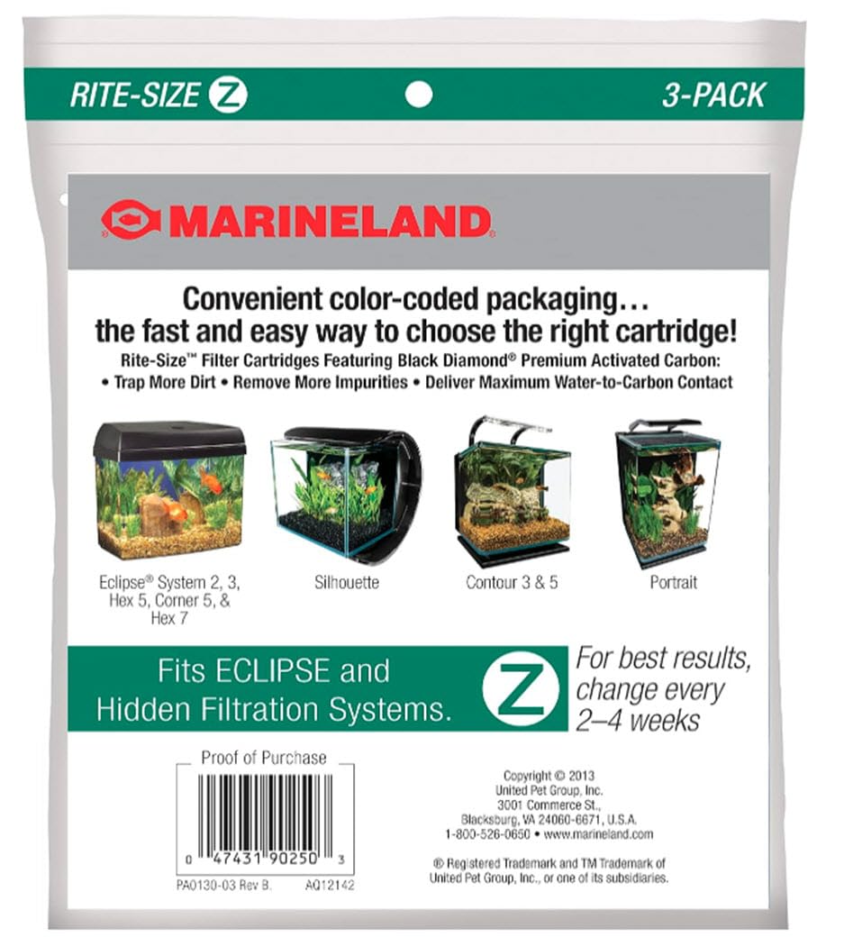 MarineLand Rite Size Z, visión interior del cartucho, filtración química para agua más clara.