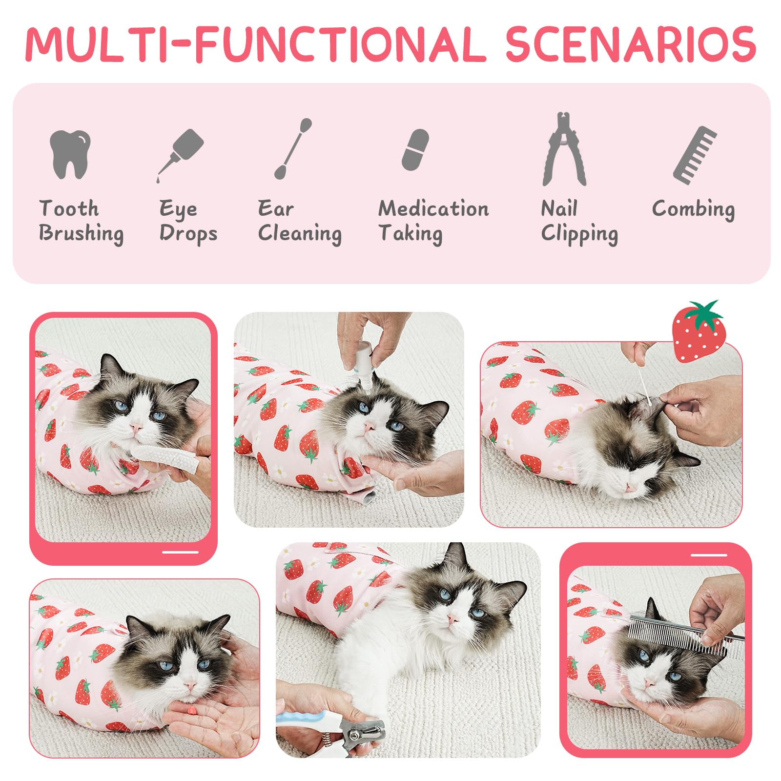 Marnonsis Cat Wrap ajuste seguro y adaptable, mantiene al gato seguro.
