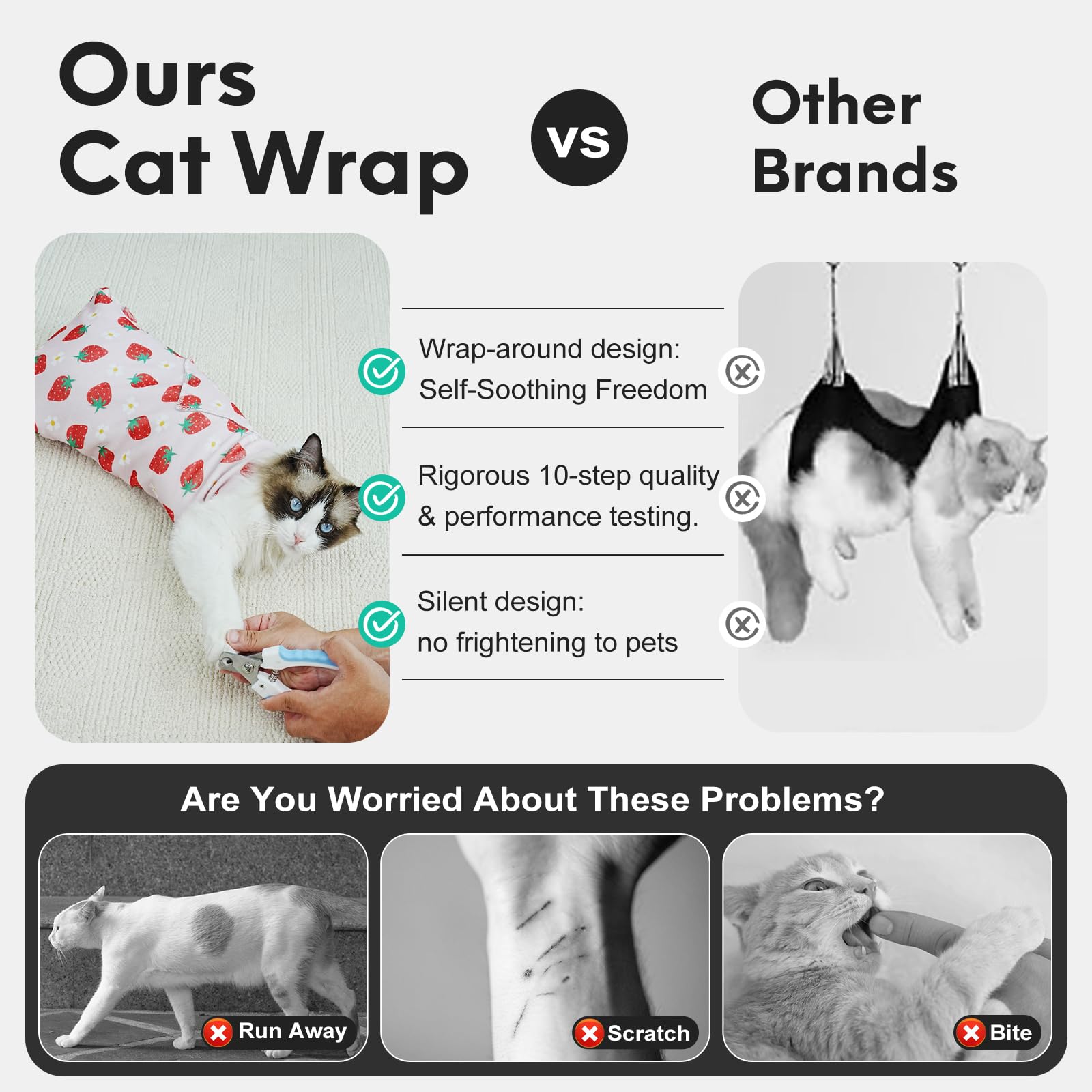 Marnonsis Cat Wrap cuidado en casa, fácil de usar para limpieza de oídos y dientes.