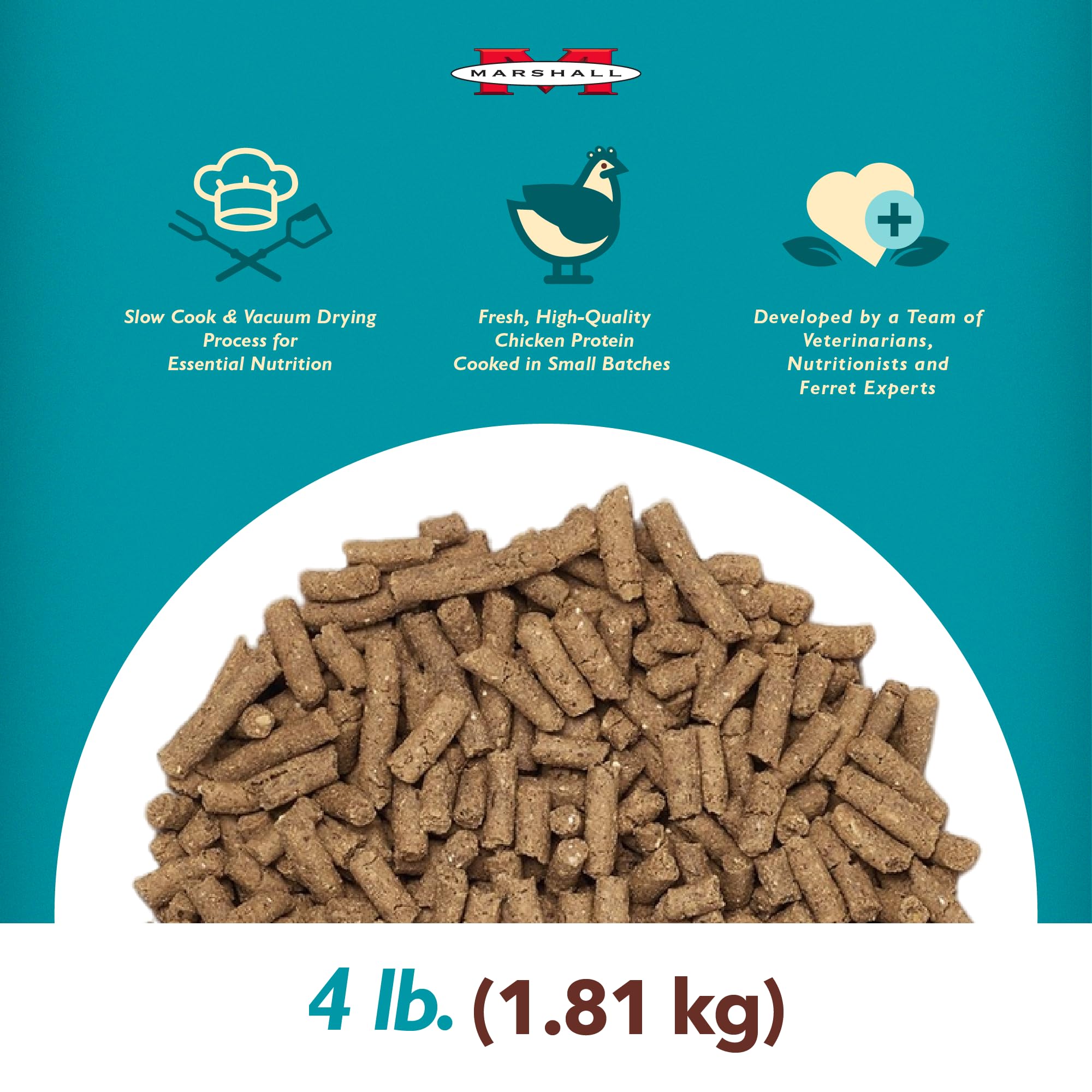 Marshall Pet Products Select Chicken Ferret Diet digestivo, ayuda a la digestión eficiente con cada porción.