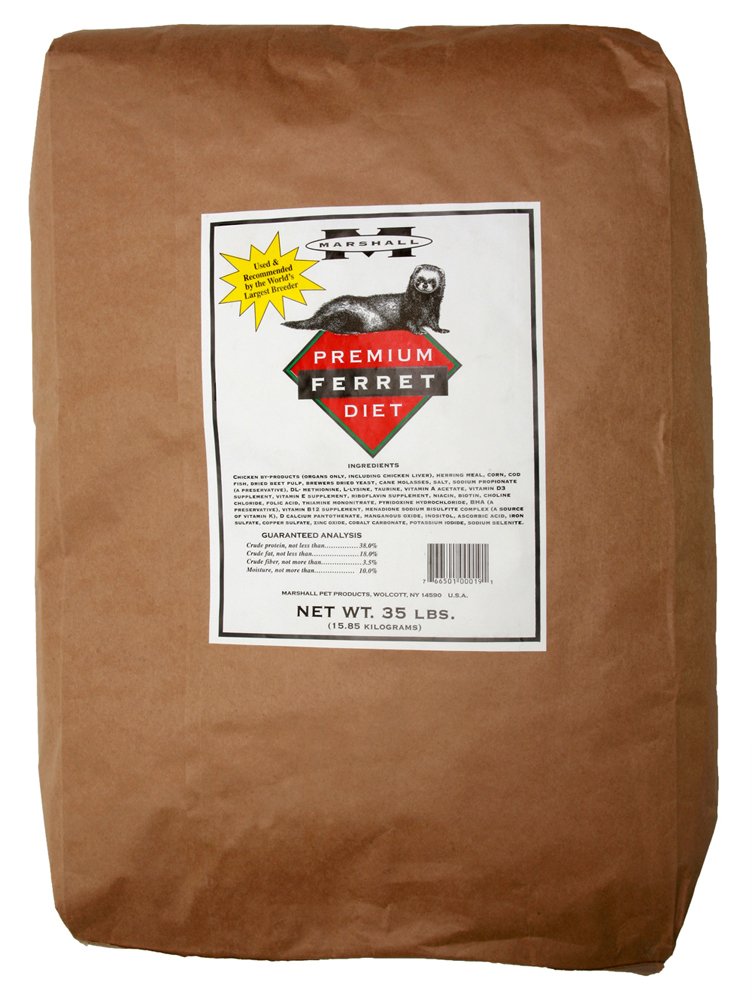 Marshall Premium Ferret Diet, bolsa de 35 libras, nutrición para todas las etapas y energía diaria.