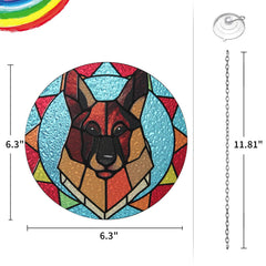 Marwey vidrio vitral arcoíris destaca el diseño de perro y evoca memoria cálida.