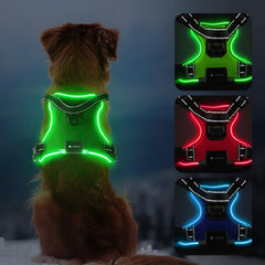 Arnés LED MASBRILL sin tirones para perros, visibilidad nocturna mejorada