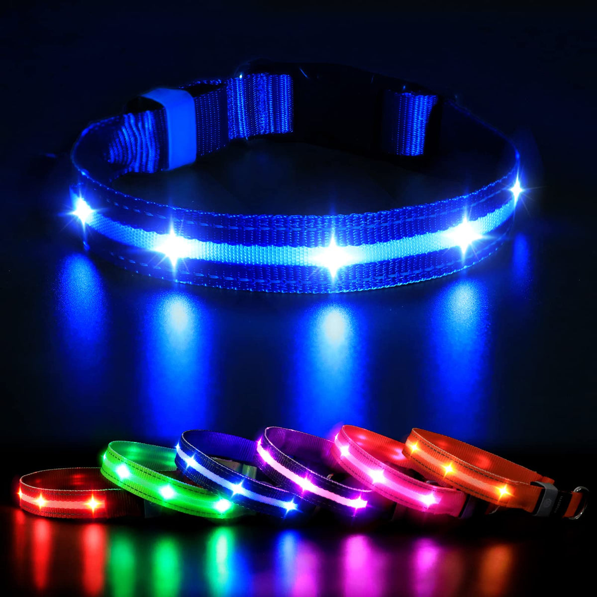 MASBRILL collar iluminado azul, alta visibilidad para paseos nocturnos.